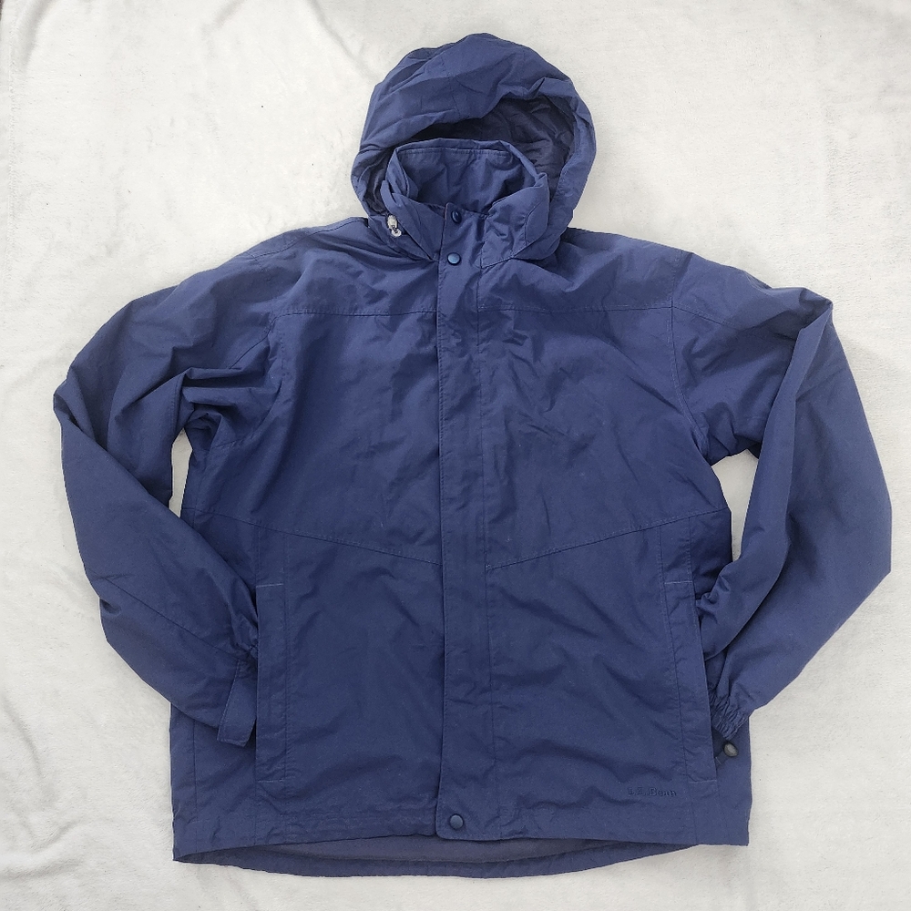 Vintage L.L.BEAN Mens Navy‎ Blue Windbreaker Jacket Packable Hood Large Tall